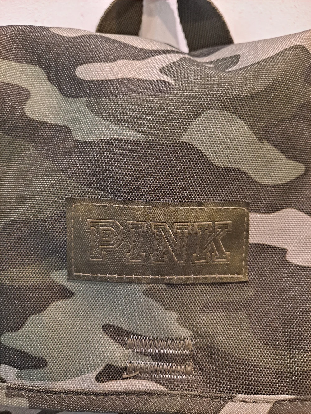 PINK Victoria's Secret Mini Green Camo Canvas Backpack Purse Toggle Drawstring
